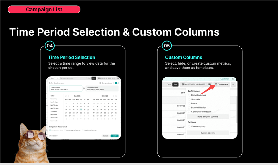 campaign list time period selection